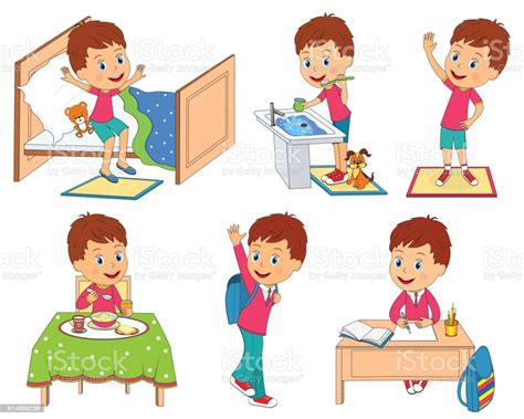 Kids Daily Routine Stock Vector Art And More Images Of Bed 814689236 Istock