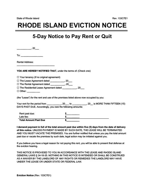 Free Rhode Island Eviction Notice Forms Legal Templates Eviction