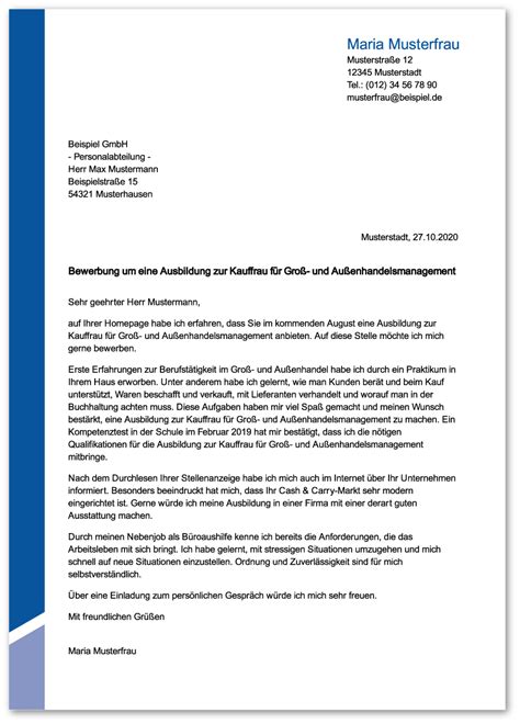 Ihre bewerbung für eine ausbildung sollte zunächst einheitlich, übersichtlich und nutzerfreundlich sein. Bewerbung schreiben: Kaufmann / Kauffrau für Groß- und ...