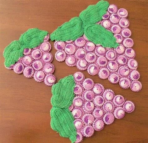 Vintage Crocheted Bottle Cap Grape Trivet Set By Sixtytoseventy