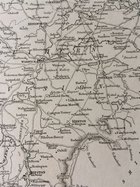 1845 Warwickshire Original Antique Engraved Map Uk County Map