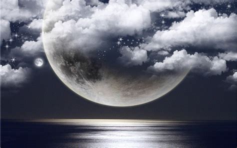 Ocean Clouds Moon Photomanipulation Wallpapers Hd