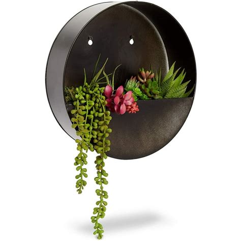 Black Metal Circle Wall Hanging Planter For Home Indoor Decor 12 Inch