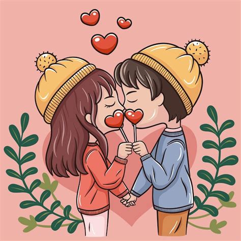 Ilustración De Pareja De Dibujos Animados En El Día De San Valentín