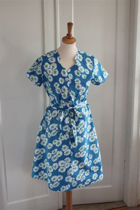 Blue 1960s Cotton Shirtwaist Dress With White And By Danskmodern