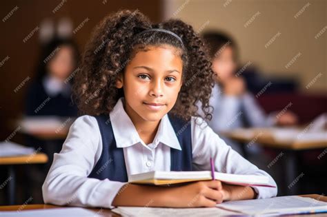 Premium Ai Image Young Mixed Race School Girl With A Book In The