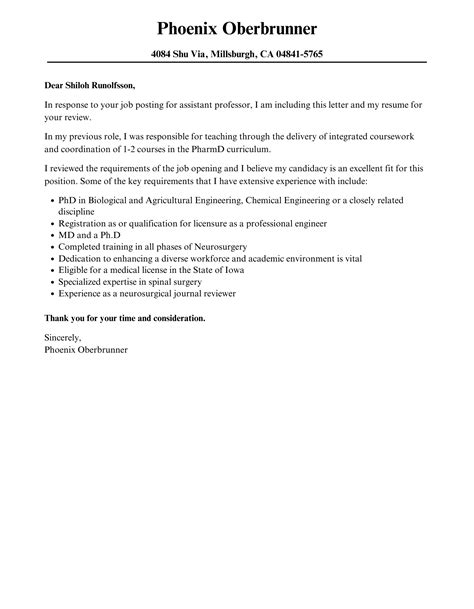 Assistant Professor Cover Letter Velvet Jobs