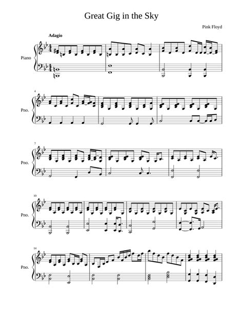 Great Gig In The Sky Sheet Music For Piano Solo