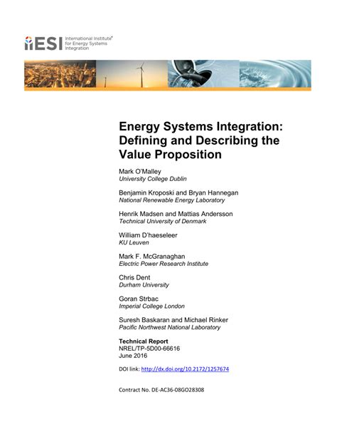 pdf energy systems integration defining and describing the value proposition