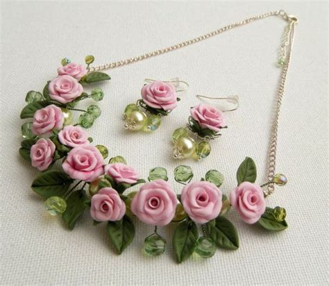 Pink Roses Flower Jewelry Romantic Necklace Pink Necklace Statement