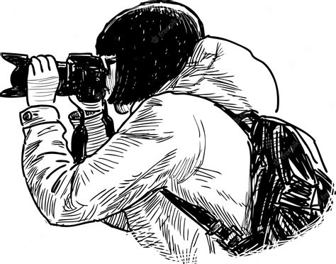 Premium Vector Sketch Of Girl Photographer Taking Picture On Her Camera