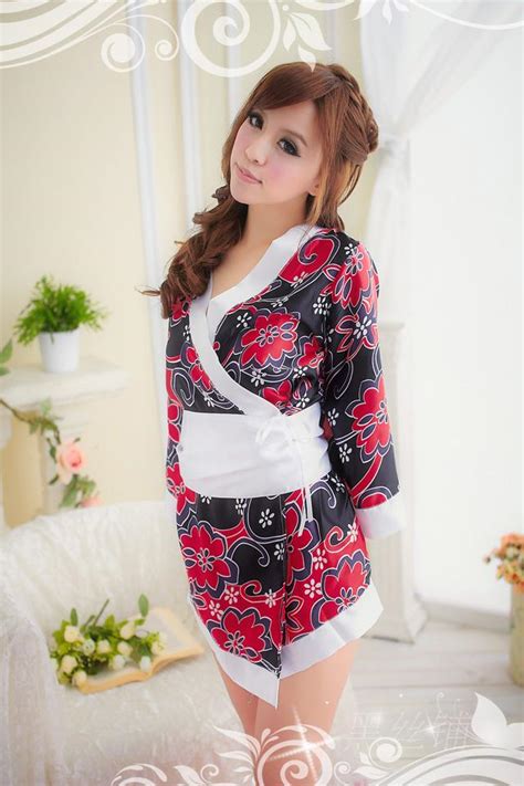 Sexy Printed Silk Satin Yukata Japanese Kimono Lingerie Sleep Costumes Mini Dress Op4822 Little