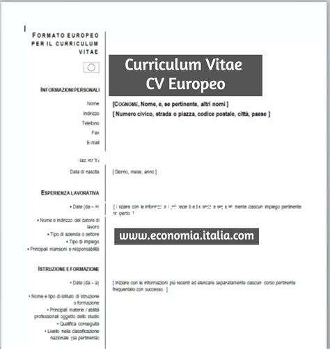 Modello Cv Europeo 2020 Curriculum Vitae Modello