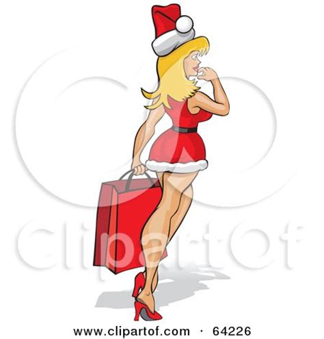 Royalty Free RF Clipart Illustration Of A Sexy Shopping Christmas Pinup Woman In A Santa Suit