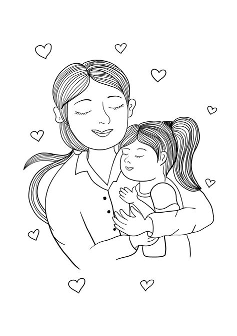 coloring pages of mother and daughter