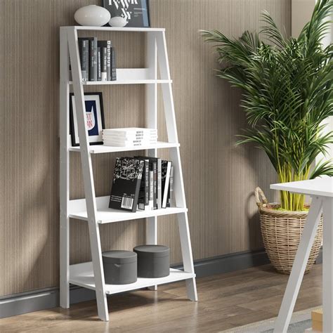 Walker Edison 4 Shelf Transitional Wood Ladder Bookcase In White Bs55ldwh