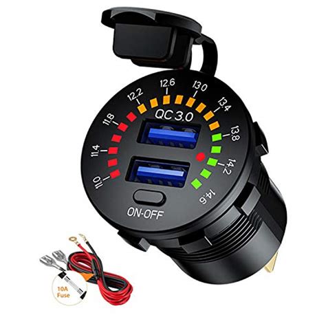 quick charge 3 0 usb car charger socket 12v 24v 36w with switch and voltmeter dual qc3 0 usb