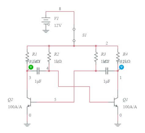 Bistable Multivibrator Using Npn Transistors Multisim Live