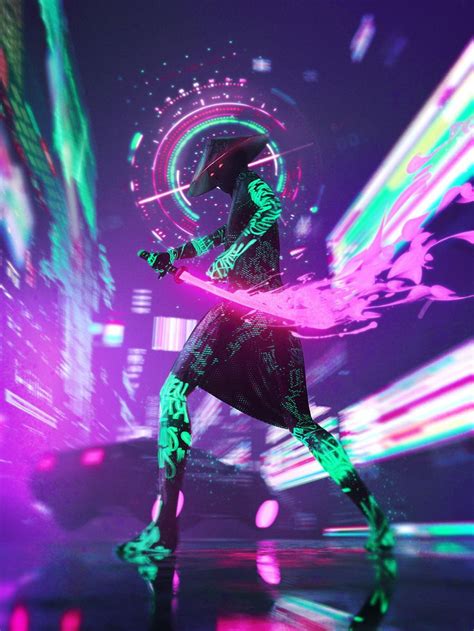 Neon Samurai On Behance Самурайское искусство Неоновая живопись