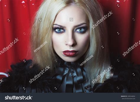 Beautiful Young Gothic Burlesque Vamp Woman Stock Photo 328544894
