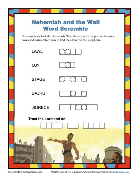Nehemiah And The Wall Word Scramble Childrens Bible Activities Sunday School Activities For