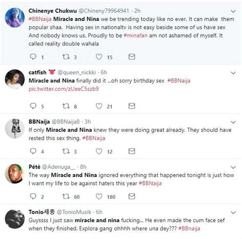 nigerians react to nina and miracle having sex in the bbnaija house this morning