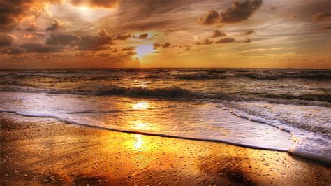 1920x1080 Sunset Beach Sea Sun Clouds Laptop Full Hd 1080p