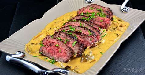 Flank steak, kosher salt, freshly ground pepper, 1 bunch scallions, trimmed, 1/4 cup mirin (sweet japanese rice wine), 1/4 cup soy sauce, 2 tbsp. Patty Saveurs | Flank Steak, Porcini and Vermouth Sauce