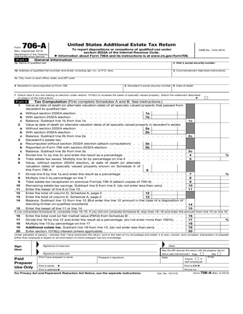 Form 706 A United States Additional Estate Tax Return 2013 Free