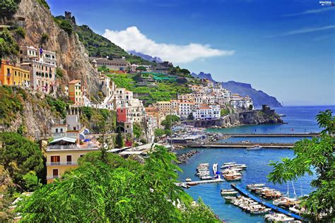Positano Italy Sea Hotels Coast Aerial View Boats