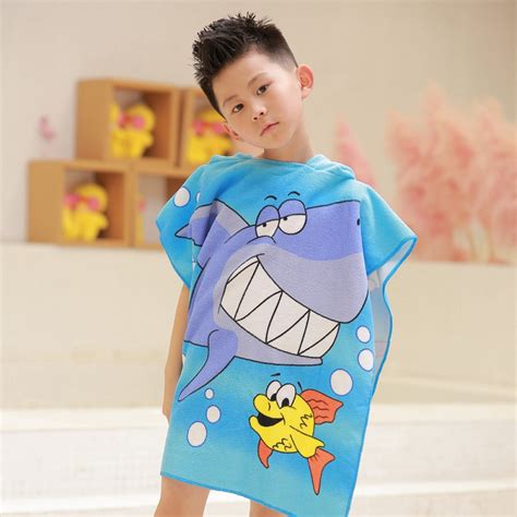 Sleeveless beach robe for kids in absorbent terry towelling. Shark Hooded Beach Towel for Kids & Baby Bath Towels ...
