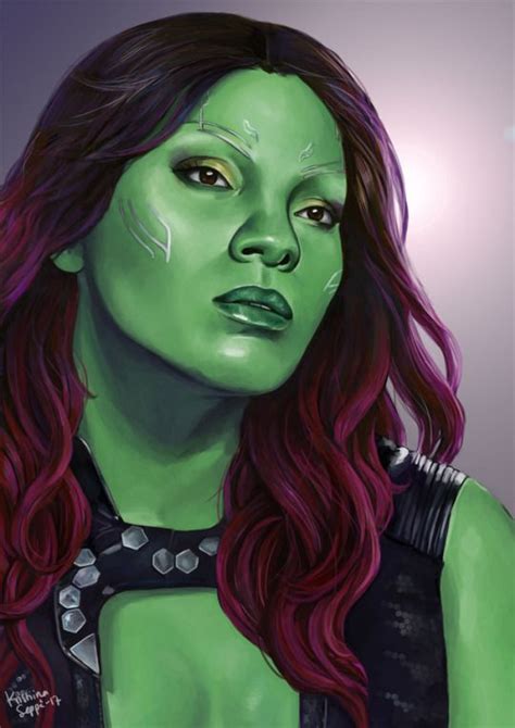 Portrait Of Zoe Saldana As Gamora From Guardians Of The Galaxy Painted