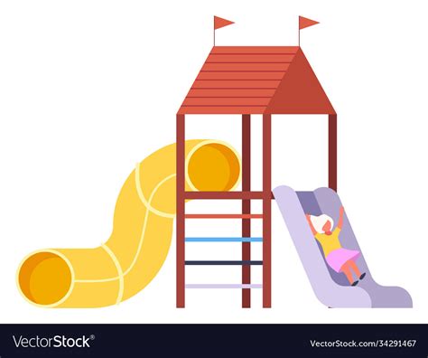 A Girl Slodes Dowm On Slide Playground Royalty Free Vector