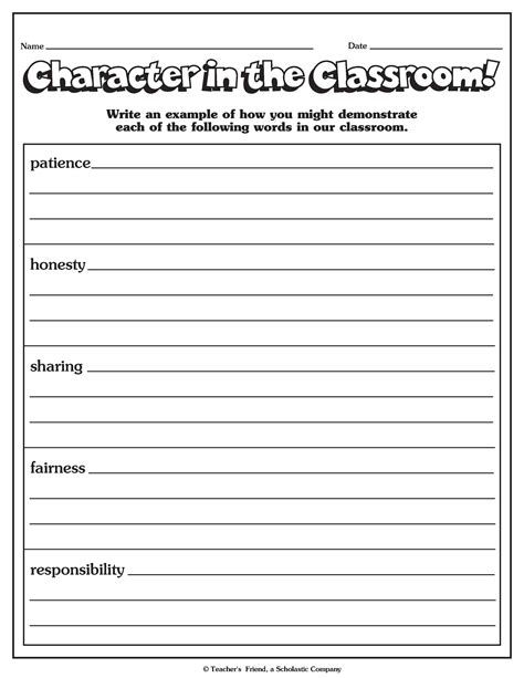Printable Character Traits Worksheets