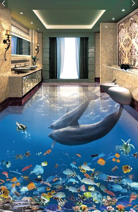 3 D Pvc Flooring Custom Wall Pape Dolphins Underwater World Fish 3d