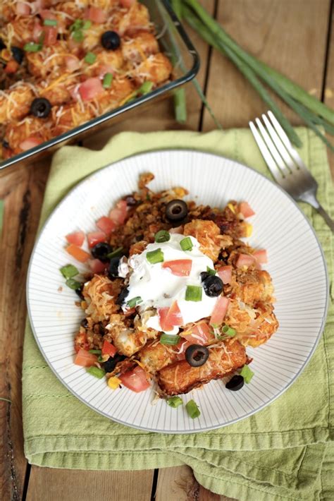 This recipe was created in partnership with cans get you cooking. Cheesy Taco Tater Tot Casserole with Ground Beef Recipe