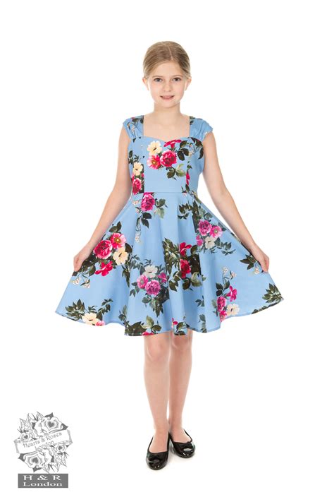Blue Rosaceae Swing Dress In Whiteblue Hearts And Roses London