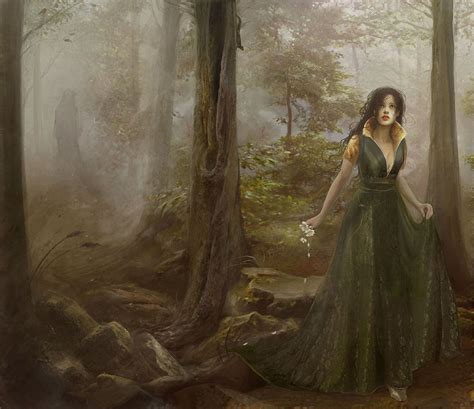 Linda Bergkvist Forest Medieval Fantasy Green Nature Woman Art
