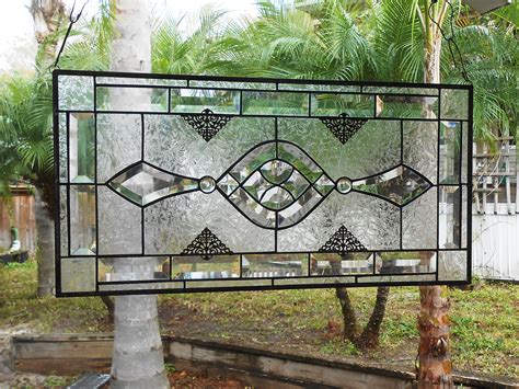 Handmade Beveled Stained Glass Panel Traditional Clear Textured Transom By Artfulfolk Stained