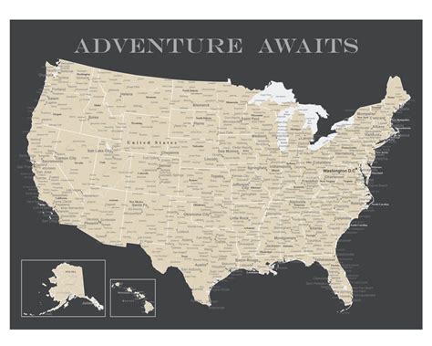 Detailed Usa Push Pin Map Print Only Highly Detailed Pin Etsy