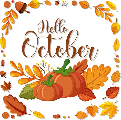 Hello October With Ornate Of Autumn Leaves Frame 4472888 Vector Art At
