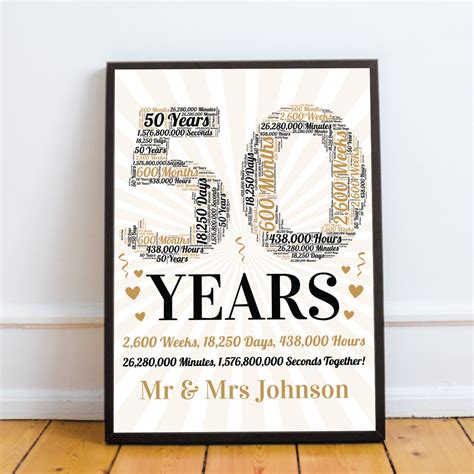 We love this creative 50th anniversary gift idea. Personalised 50th Wedding Anniversary Gift For Husband Wife