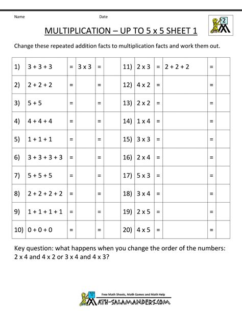 2nd Grade Multiplication Worksheets Printable Free Pr