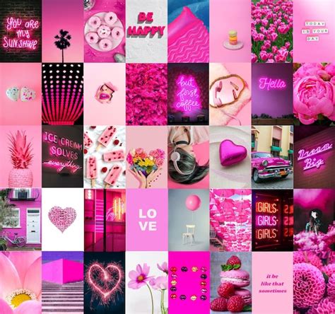 Hot Pink Wall Collage Kit Photo Wall Collage Pink Aesthetic