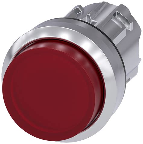 Pulsador iluminado 22 mm redondo metálico brillante rojo botón