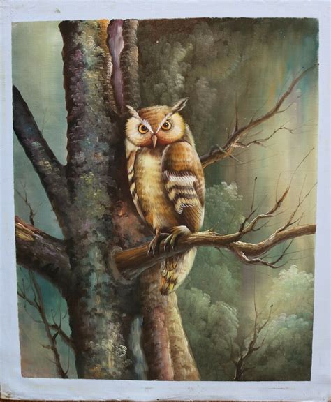 Animal Owl Painting Original Oil Painting On Canvas Signed Etsy