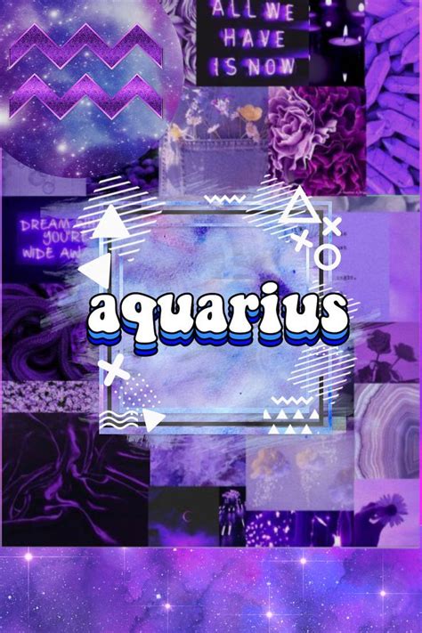 The Word Aquarius Is Surrounded By Purple And Blue Collages With Stars