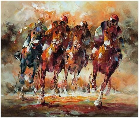 Kentucky Derby Horse Racing Hand Painted Palette Knife Oil Painting On