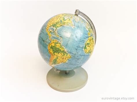 Vintage Small World Globe 6 Inches 80s Map Yellow Base