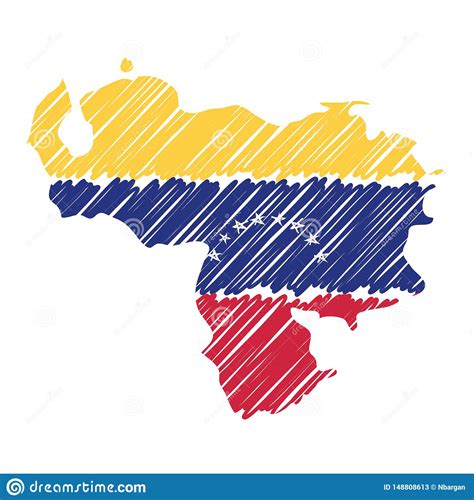 Venezuela Map Hand Drawn Sketch Vector Concept Illustration Flag